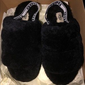 Fluff yeah ugg black slippers